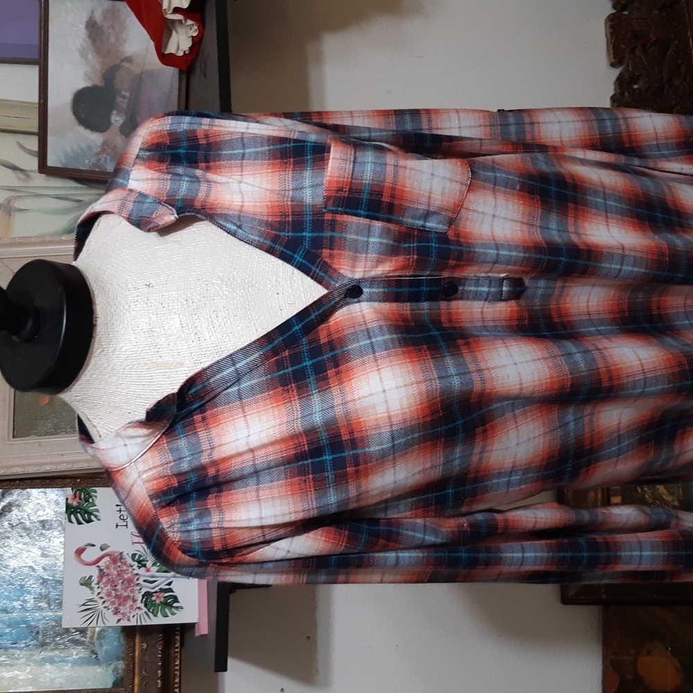 B44 Womens Blouse Plaid long sleeve Soft Shirt Plus 1X G Collection pink blu…